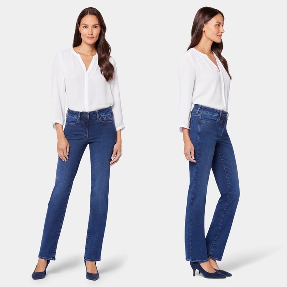 NYDJ Marilyn Straight High Rise Denim Jeans, Cooper‎ Dark Blue Wash - 4 Short - Picture 1 of 14